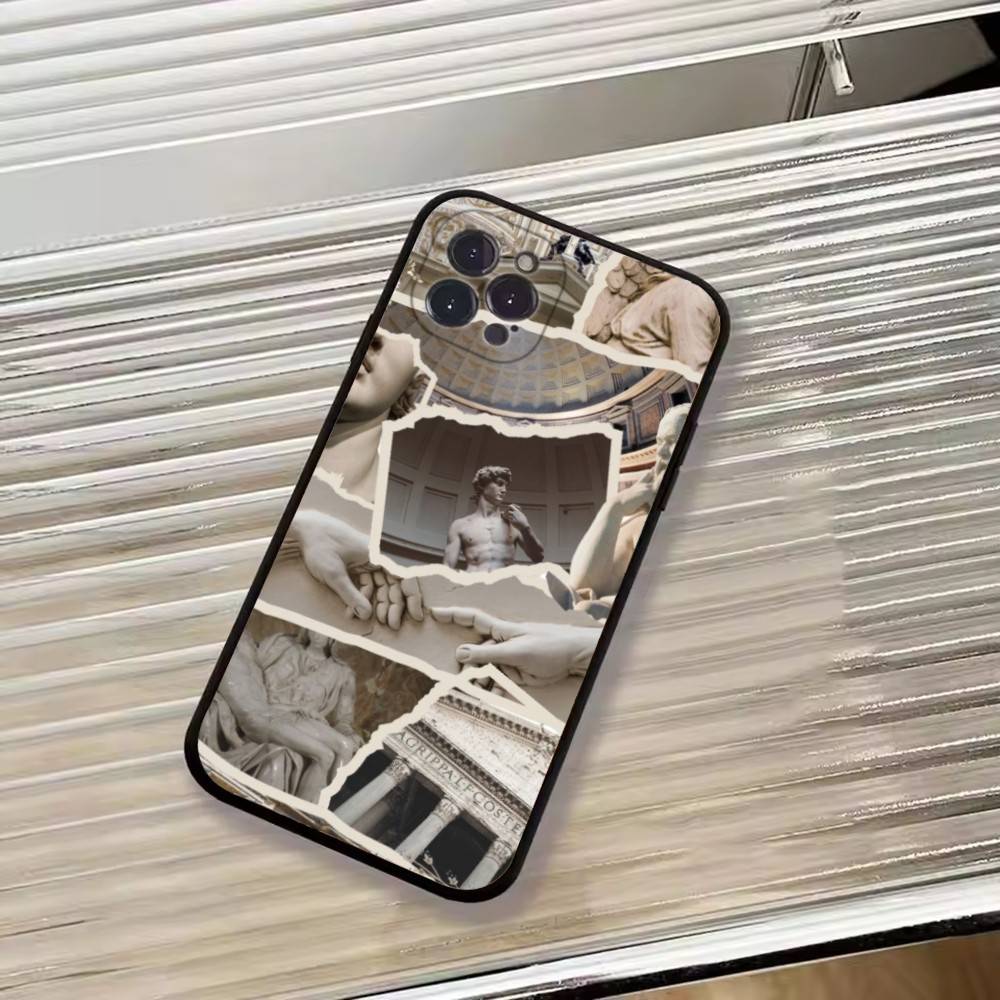 R-Искусство эпохи Возрождения Картина Чехол для телефона Для iPhone 17,16,15,14,13,12,11 Plus,Pro Max,XS,Мягкий черный чехол