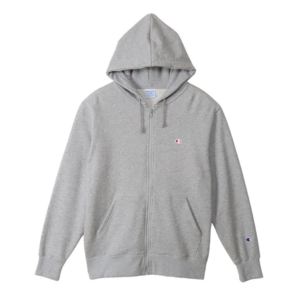 Champion Long Fleece Oxford Gray Men's Full-Zip Hoodie, Sleeve, Lining, One-Point Logo, Basic, C3-W104Z,