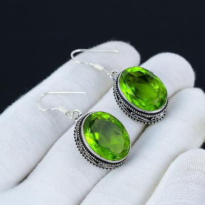 Серьги с перидотом, Серьги из стерлингового серебра 925 пробы, Серьги ручной работы, Антикварные серьги, Драгоценный камень перидот, Подарки для матери, Ювелирные изделия с перидотом для нее