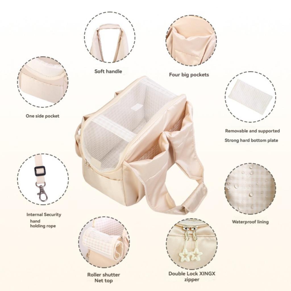 Pet Breathable Handbag Multifunctional Dog Bag Cat Bag Teddy Bigbear Going Out Portable Shoulder Crossbody Bag Beige
