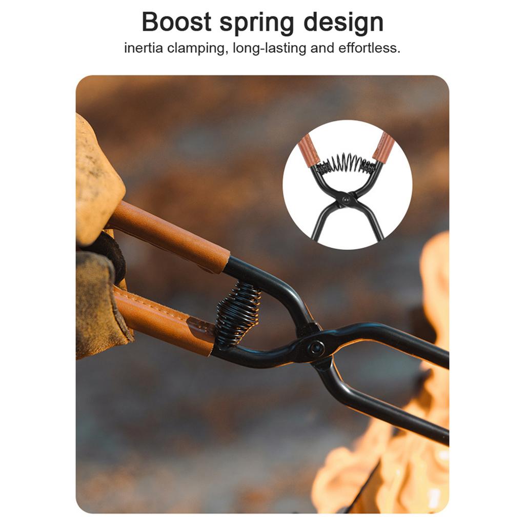 Щипцы для угля из углеродистой стали для костра, барбекю, дров, инструмент-клипса, печи, огонь, угольные щипцы, кожаная ручка