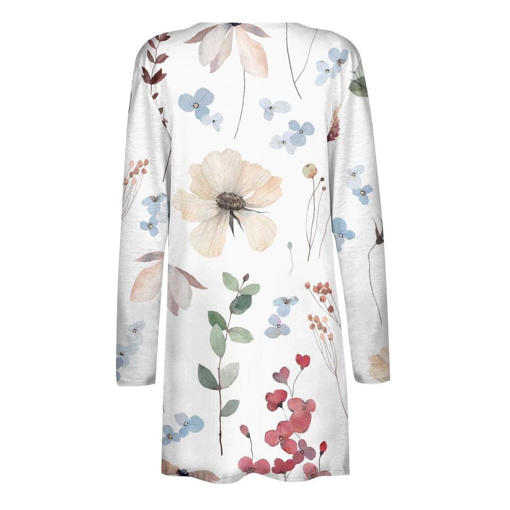 Женская модная свободная повседневная куртка-кардиган с карманом и цветочным принтом, топы с длинными рукавами