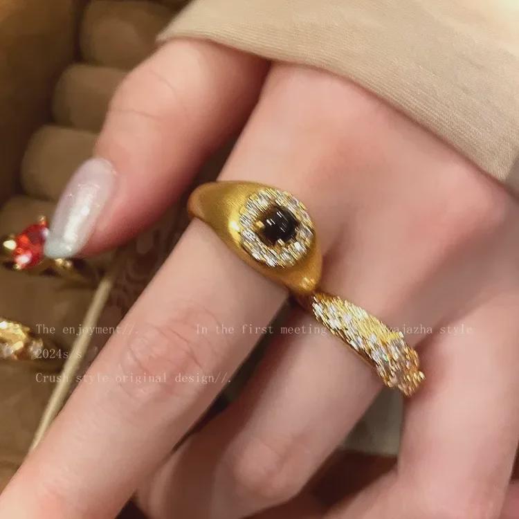 Women's Vintage Gold Brushed Adjustable Ring with Medieval Style Design