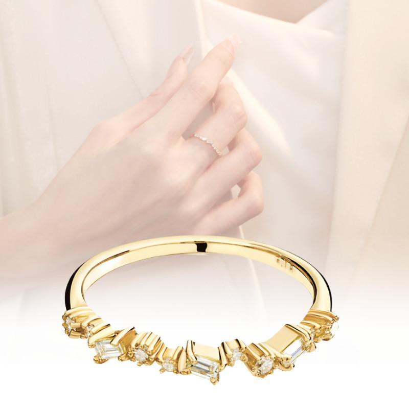Элегантное геометрическое кольцо с цирконами, покрытое 18-каратным золотом, для женщин. Потрясающее обручальное украшение