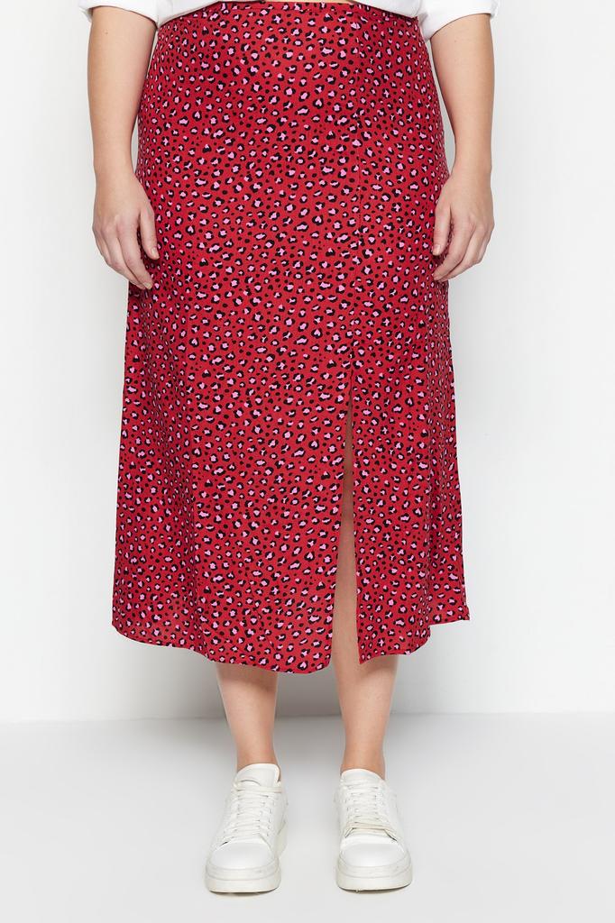 Женская модная коричневая трикотажная юбка большого размера больших размеров с разрезом