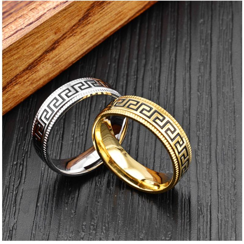 Кольцо из титановой стали с узором Великой Китайской стены, с капельной эмалью, в ретро этническом стиле, мужское