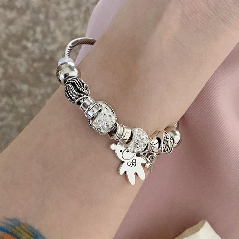 Антикварный браслет с подвесками из бисера, подвеска в виде медведя, сердца, любовь, регулируемый браслет, женский подарок в виде ювелирных изделий своими руками