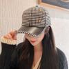 Coffee Streetwear Adjustable Pu Leather Brim Korean Style Hat Houndstooth Baseball Cap Face Cap