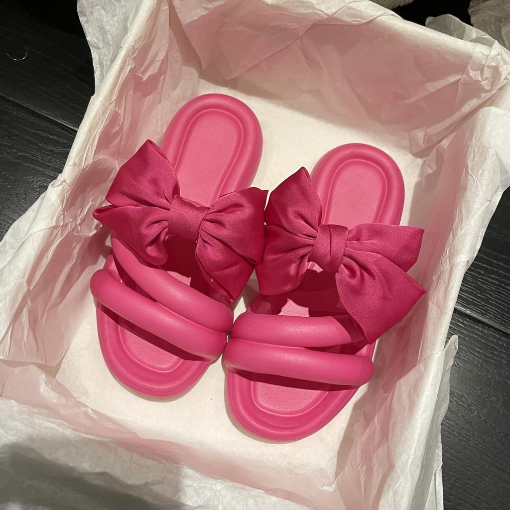 Мода 2024 Лето Лидеры Распродажи Корейская Мода Бантики Плоские Тапочки Для Женщин Мягкая Подошва Повседневные Пляжные Сандалии De Mujer Нескользящие Главная