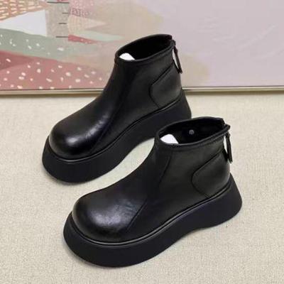 Женские ботинки Мартина из мягкой кожи на флисовой подкладке: Толстая подошва, Нескользящая, Большой размер, Увеличивающая рост, Удобная, Зимний/Осенний стиль