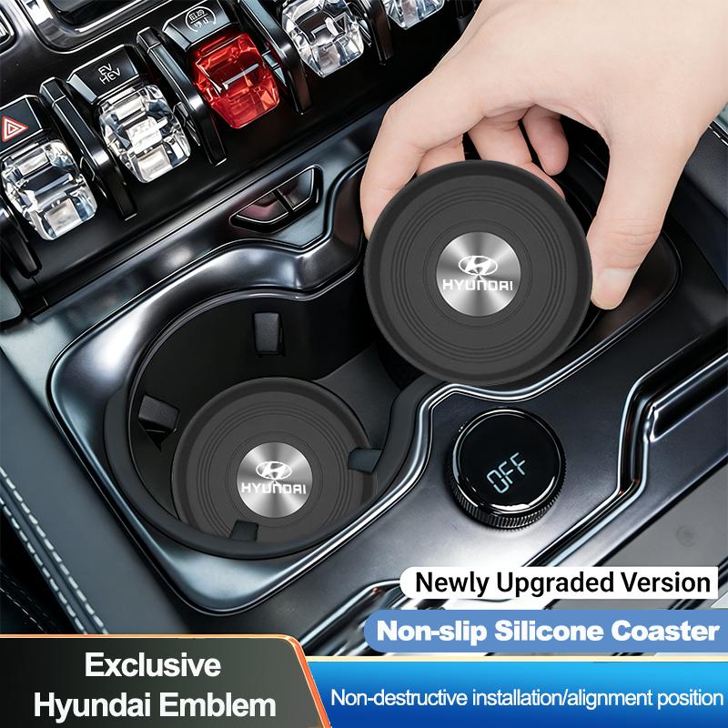 2Pcs New Car Water Cup Silicone Pad Anti-slip Noise Reduction For Hyundai Bayon Venue Tucson Getz Ioniq IX35 Sonata IX20 Genesis NN1