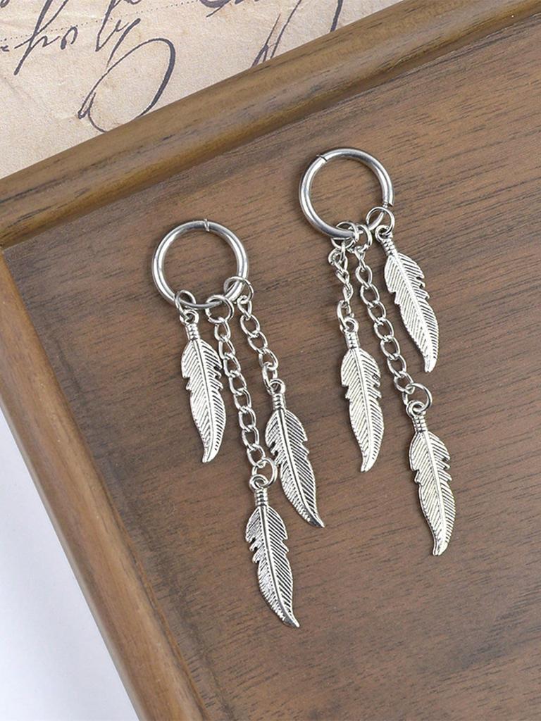 Elegant Feather Drop Earrings Hypoallergenic Stainless Steel Boho Jewelry Leaf Chain Long Tassel Hoop Earring Punk Gothic Ear Perfect