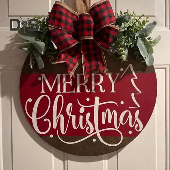 Рождественская приветственная табличка на дверь, праздничная вешалка для входной двери, украшение на венок, веселый рождественский деревянный знак, декор для домашней вечеринки