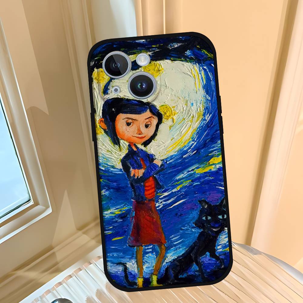 Аниме C-Коралина Чехол для телефона для IPhone 1716 15 14 13 Pro Max 11 12 Mini X Xs XR Черный Силиконовый Чехол