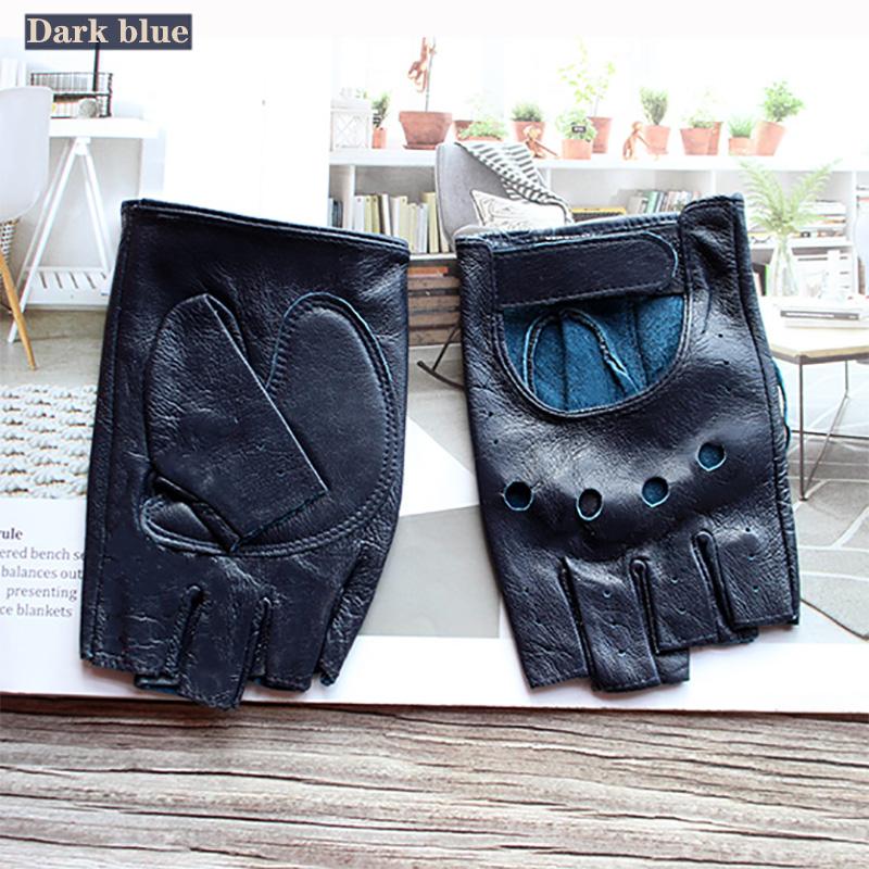 Genuine Leather Half Finger Gloves Women's Summer Driving Fashion Hollow Thin Unlined Motorcycle Riding Gloves