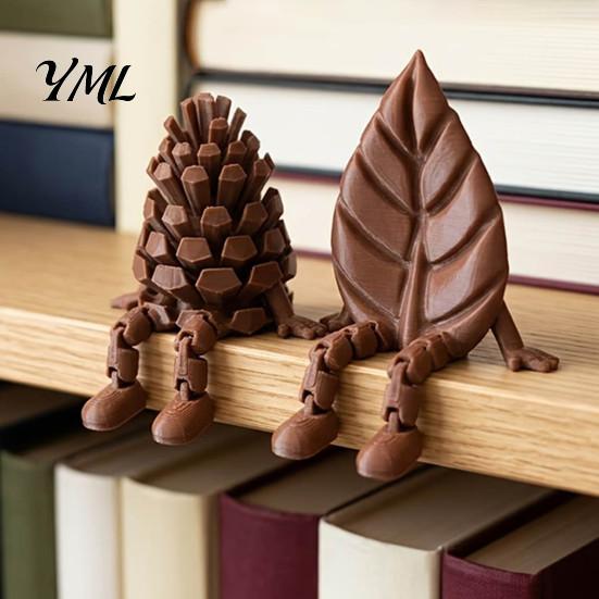 Бионическая шарнирная фигурка 3D-печатная шишка и лист с позирующими ногами, гибкий шарнирный артикулированный сосновый шип Декор для рабочего стола, Лесной тематический sitter для полки,