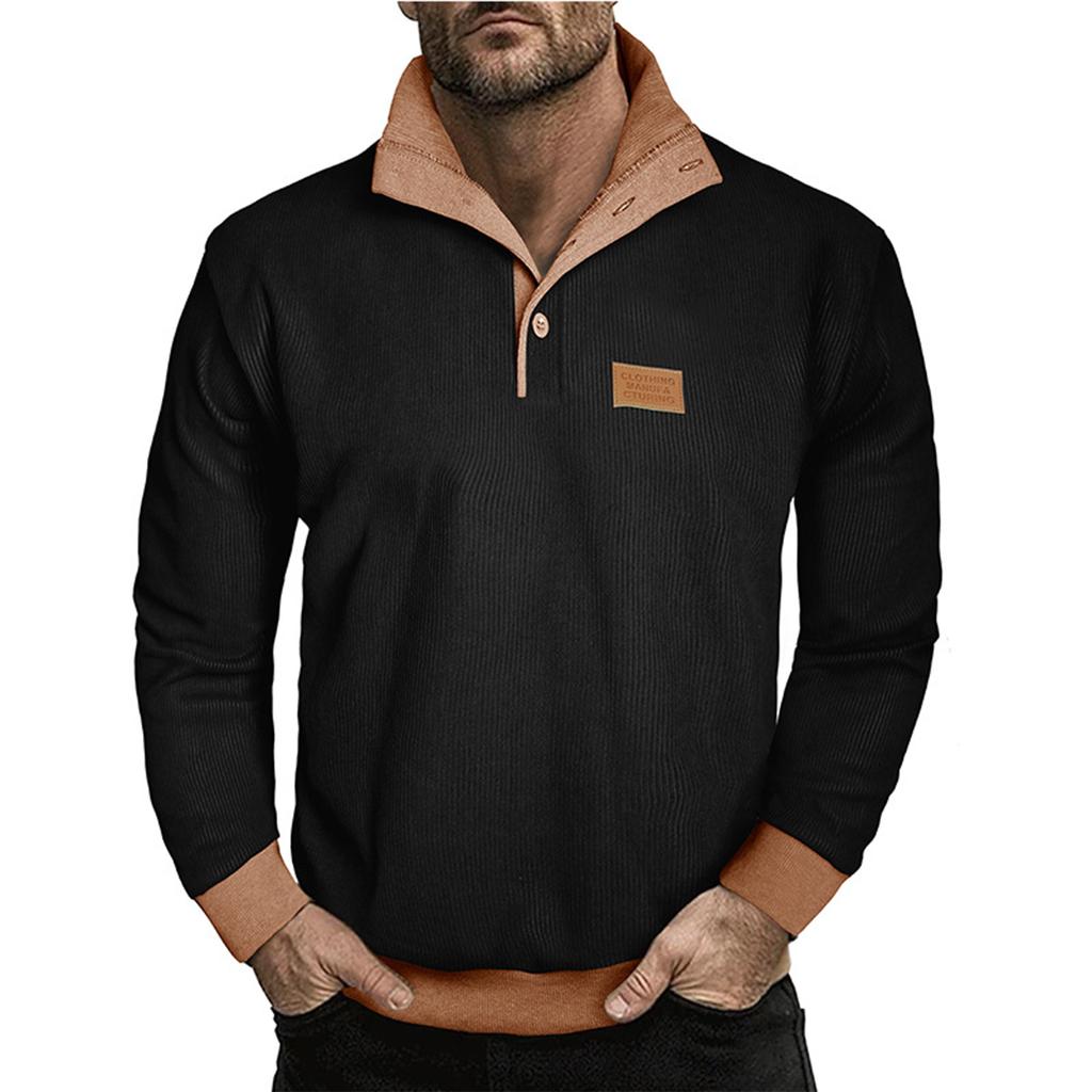 Men's Pullover Long Sleeved Stand Up Collar Sweatshirt Casual Collar Base Shirt