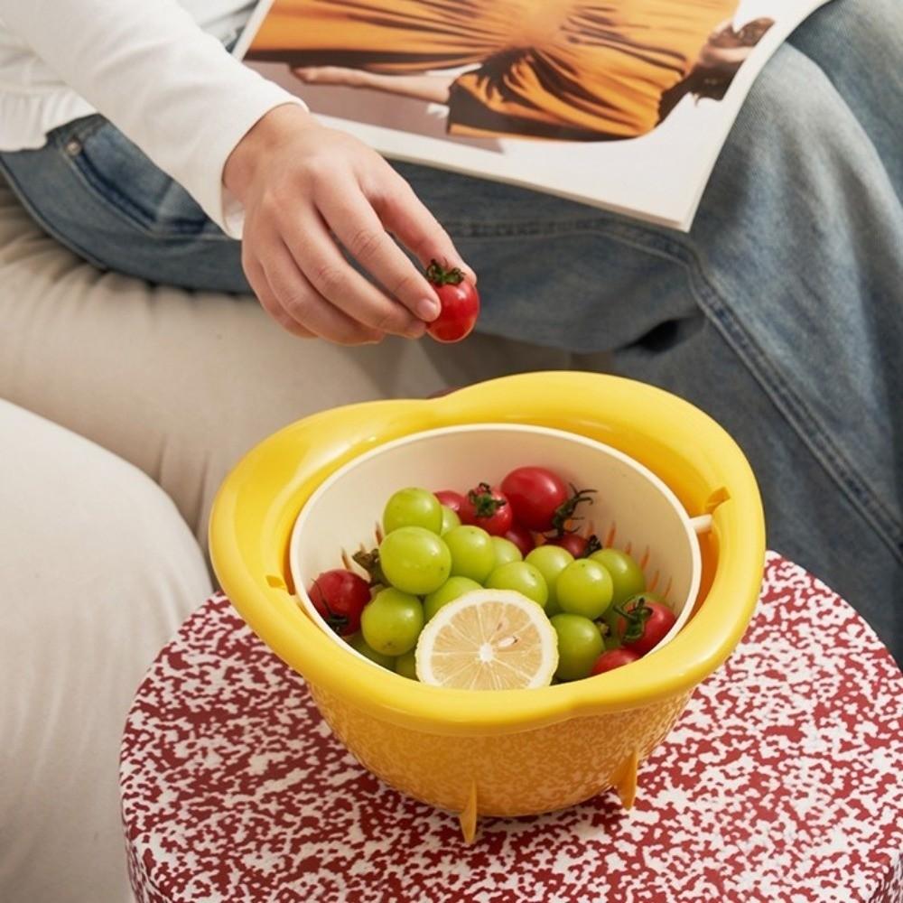Rotating Design Fruit Vegetable Washer Double Layer Fruit Washer Bowl Strainer Basket  Kitchen Use