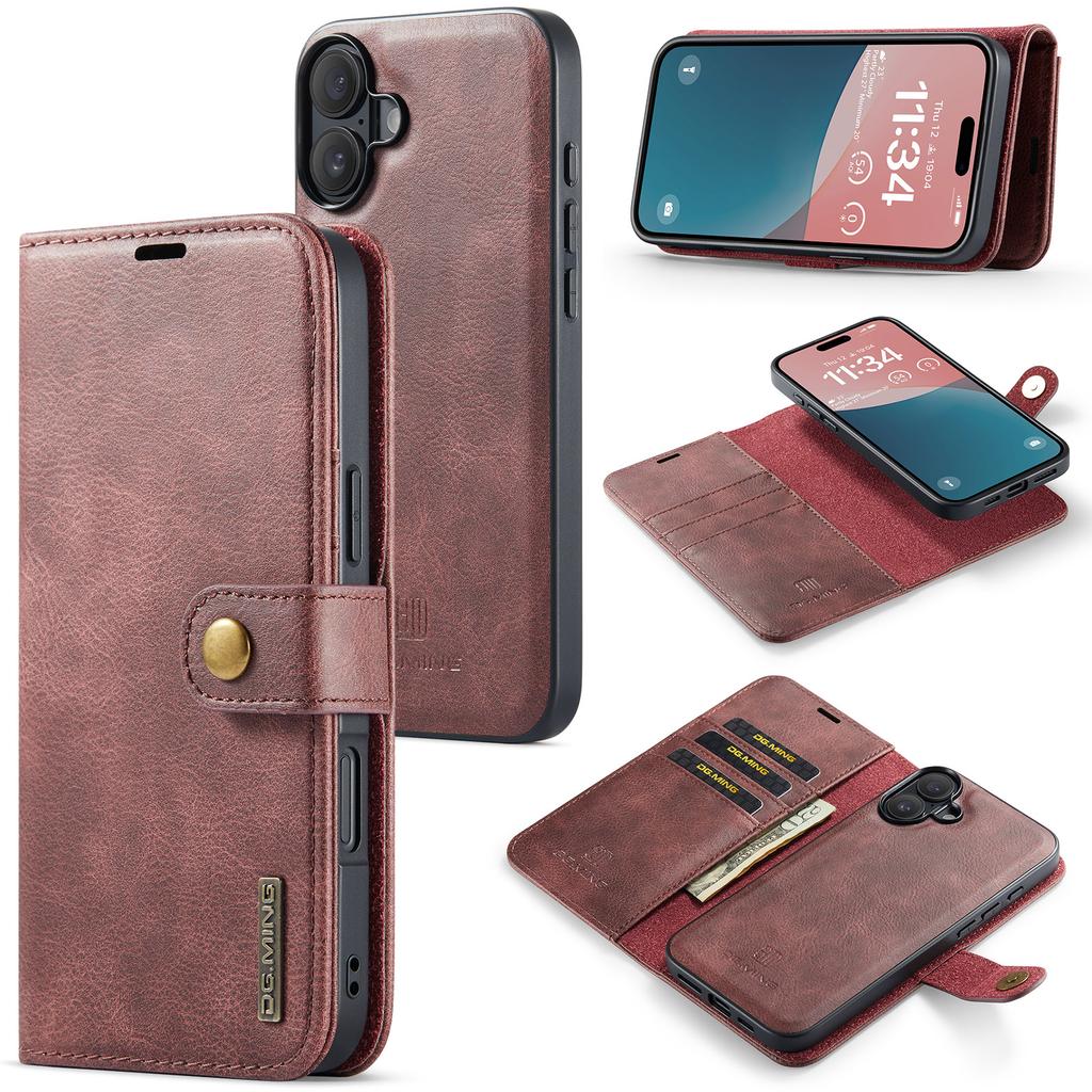 DG.MING для iPhone 16 Plus Чехол-книжка из разделенной кожи, съемный