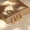 Fashion Smooth Oval Hoop Earrings For Women Stainless Steel U Shape Ear Buckle Huggie Earrings Vintage Zircon Gold Copper Color