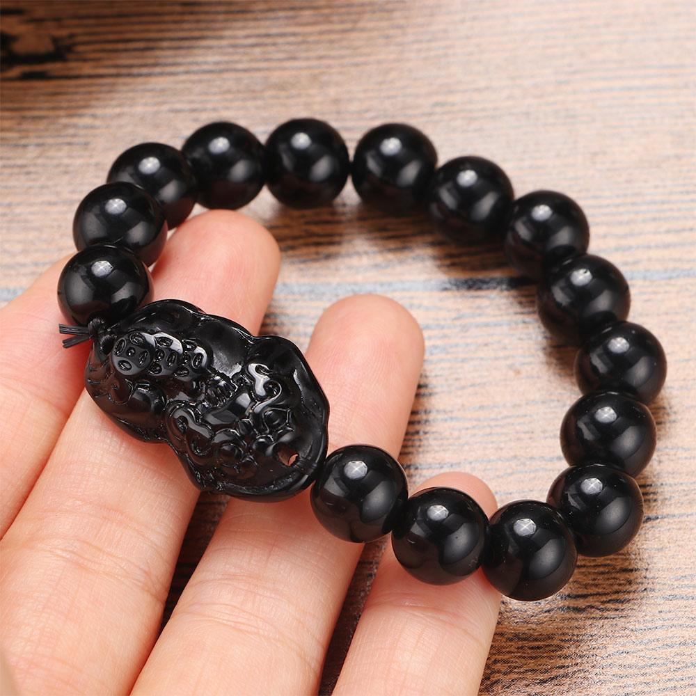 Привлекайте Богатство Мужской Фэн-шуй Пи Сю Обсидиан Камень Бусины Браслет Удачи Браслеты