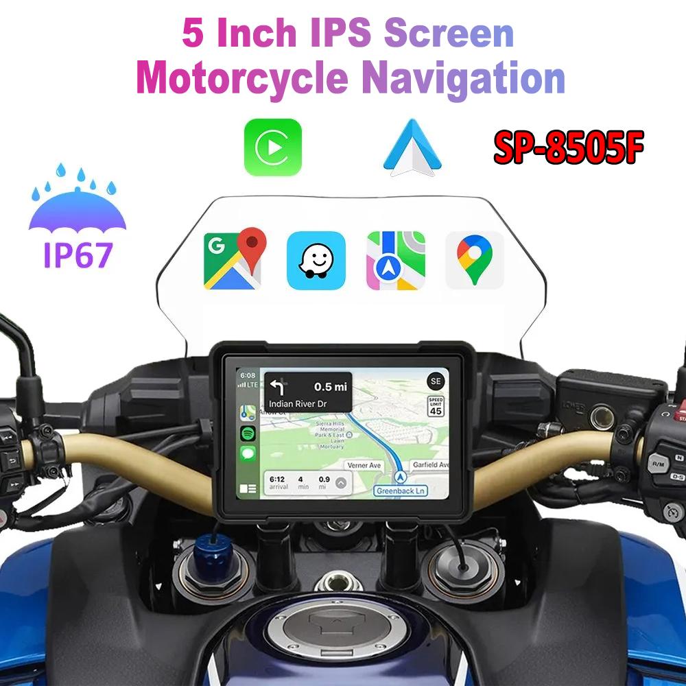 5-дюймовый сенсорный экран IPS для мотоциклетной навигации, GPS-навигация, 2024, Carplay, Android auto, водонепроницаемость IP67, двойной Bluetooth