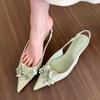 2024 Summer Fashion Back Strap Sandals Rose Flower Decoration Pumps Pointed Toe Slingback Shoes Solid Wedding Low Heel Mules