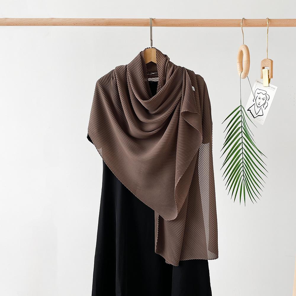 Длинный плиссированный шелковый шарф из искусственного шелка, большой квадратный шарф, однотонный, имитация хлопка и льна, шарф-обертка, платок на голову