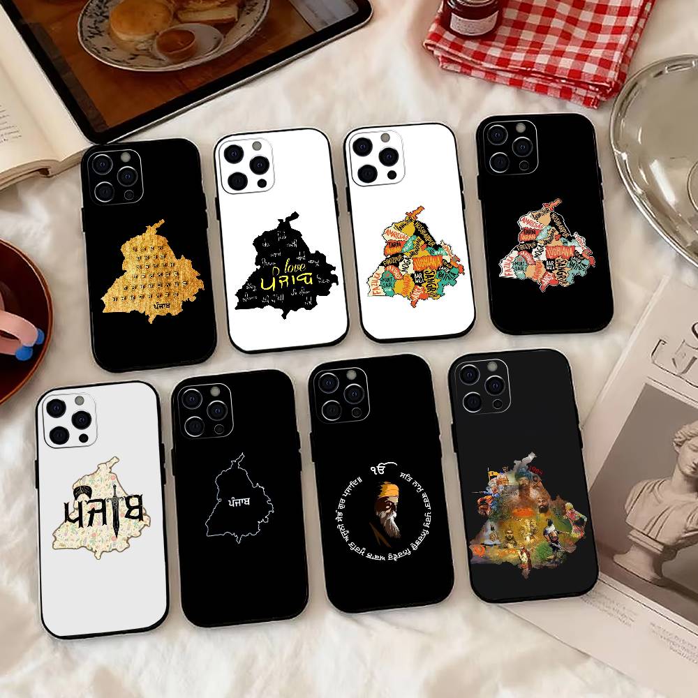 Map Punjab-b Art Phone Case For iPhone 17,16,15,14,13,12,11 Plus,Pro Max,XS,Soft Silicone Black Cover
