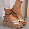 Fashion Fashion Peep Toe Platform Sandals for Women 2025 Summer Thick Bottom Beach Shoes Woman Gold Buckle Strap Wedge Sandalias Mujer