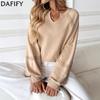 Women's Fashion Casual Spring Autumn Solid Color Print Long Sleeve V-Neck Blouses & Shirts