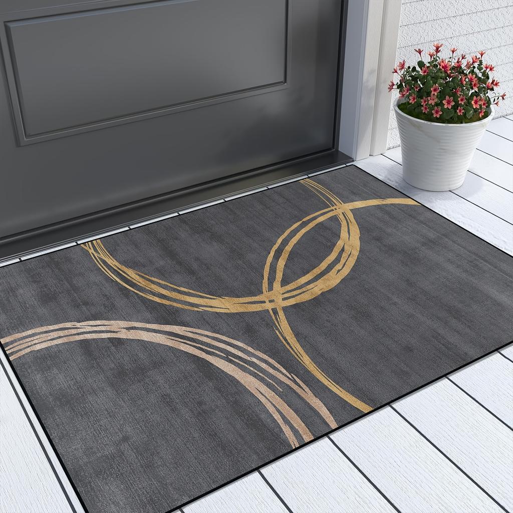 Modern Grey Non-Slip Door Mat Lightweight, Fade Resistant Polyester Entrance Rug for Indoor Outdoor Use Perfect Home Decor