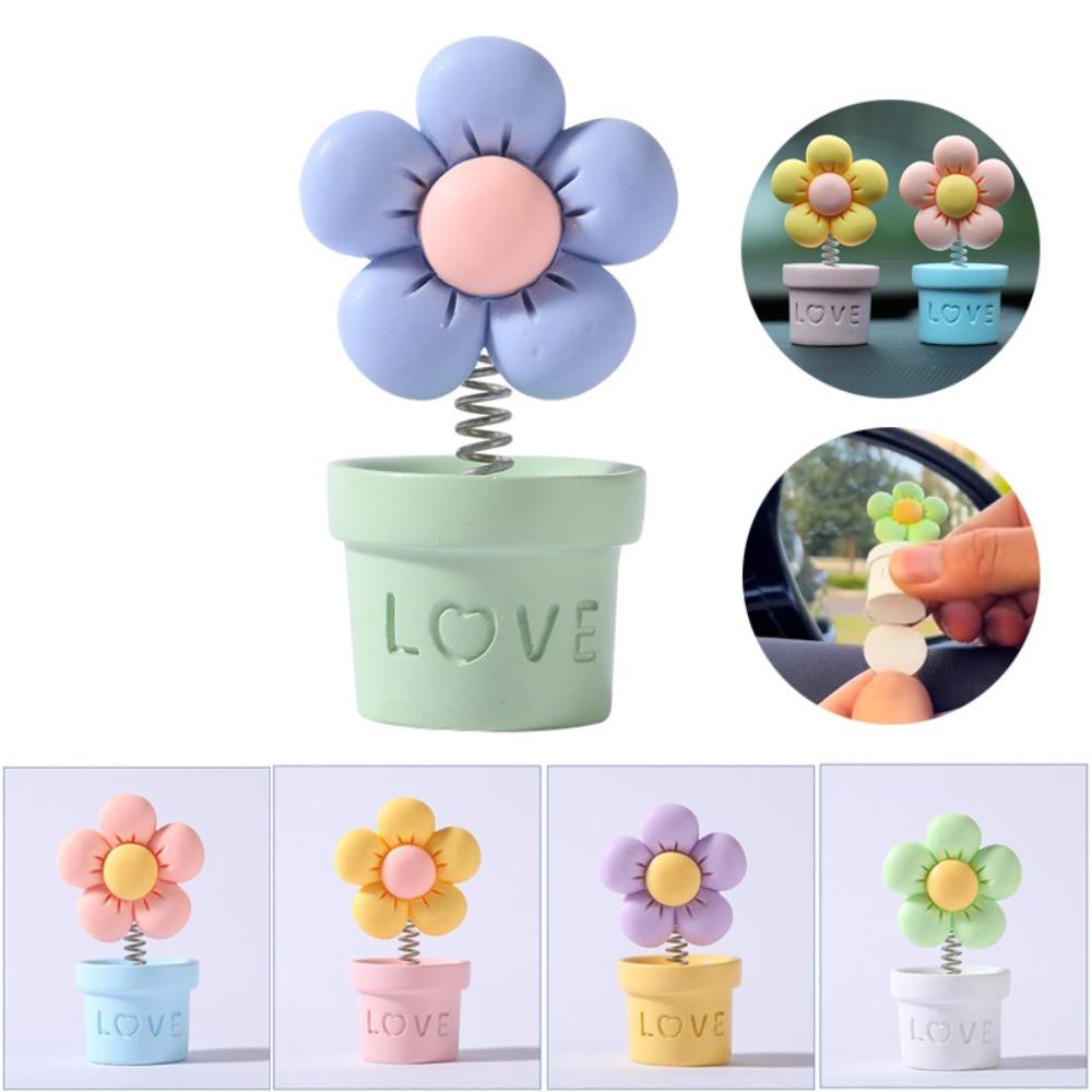 Cute Cartoon Dashboard Decoration Candy Color Car Ornaments Shaking Flower Pot Ornament