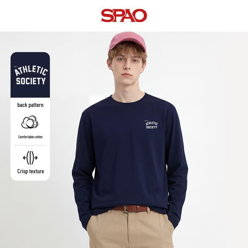 Мужская футболка SPAO в американском стиле, свободного кроя, с длинным рукавом