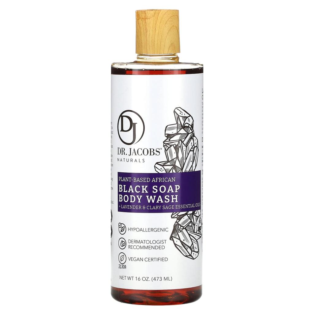 Dr. Jacobs Naturals Vegetable African Black Soap Body Wash, Lavender & Clary Sage Essential Oils, 473 Ml (16 Oz)