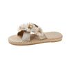 Women's Outdoor Flat Slippers 2024 Summer Bohemia Style Lace Flower Cross Strap Slides for Women Vacation Beach Shoes Sandalias