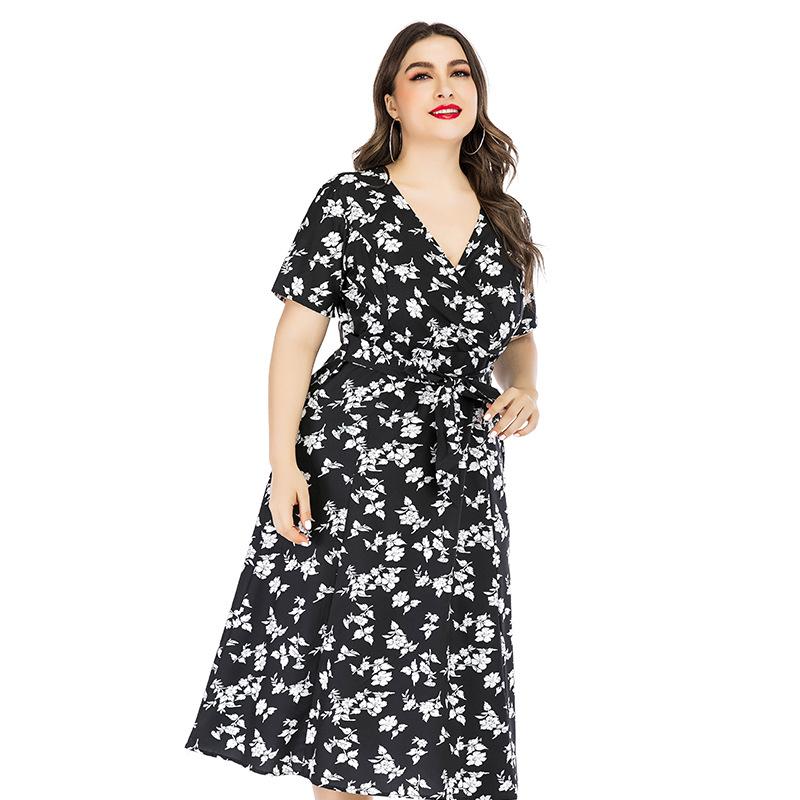 Plus Size Women's Summer New Simple V Neck Skirt Dress