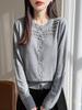 Women's Wool Beaded Round Neck Knit Cardigan Sweater - Fashionable Hollow Out Design