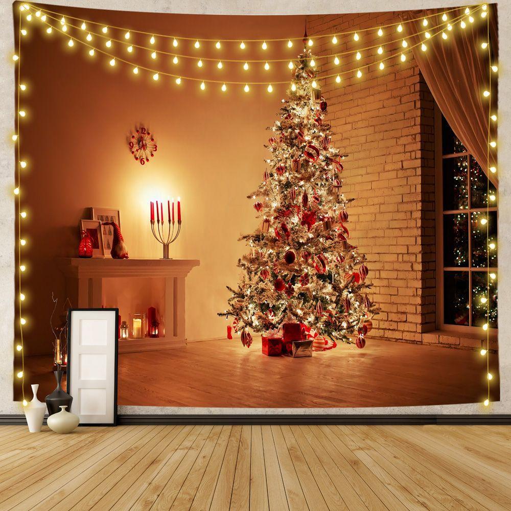 Подарочное украшение с рождественской елкой, камин, гобелен с принтом, украшение для дома, гостиной, спальни, гобелен