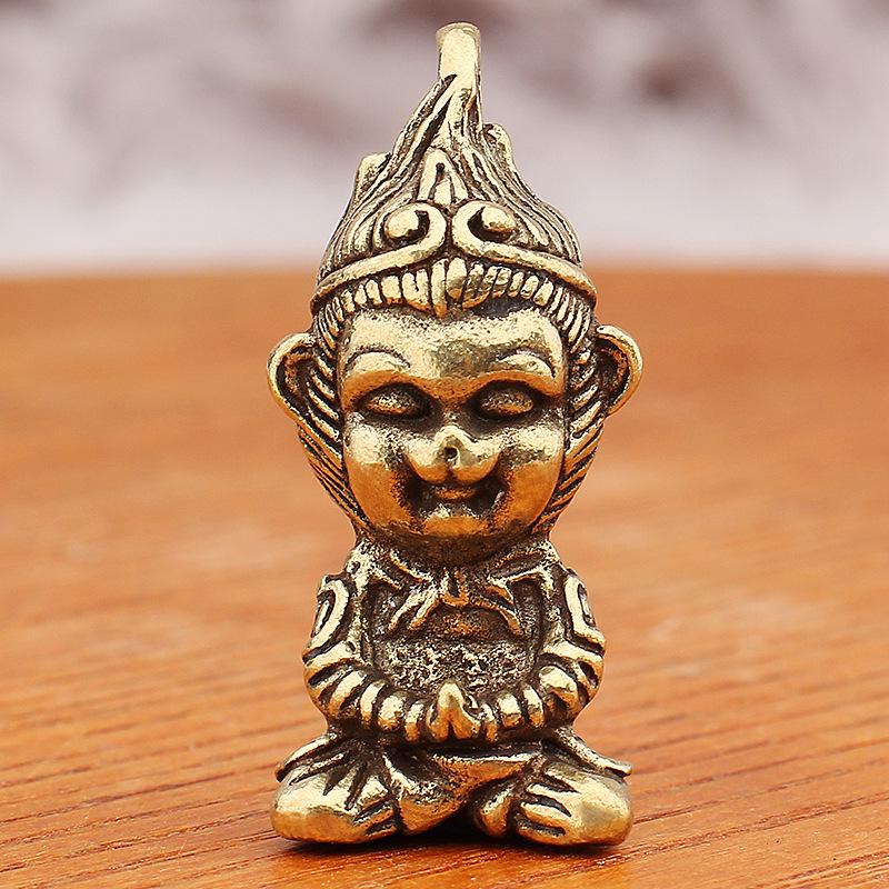 Yellow Brass Wukong Myth Statue with Ruyi Jingu Bang