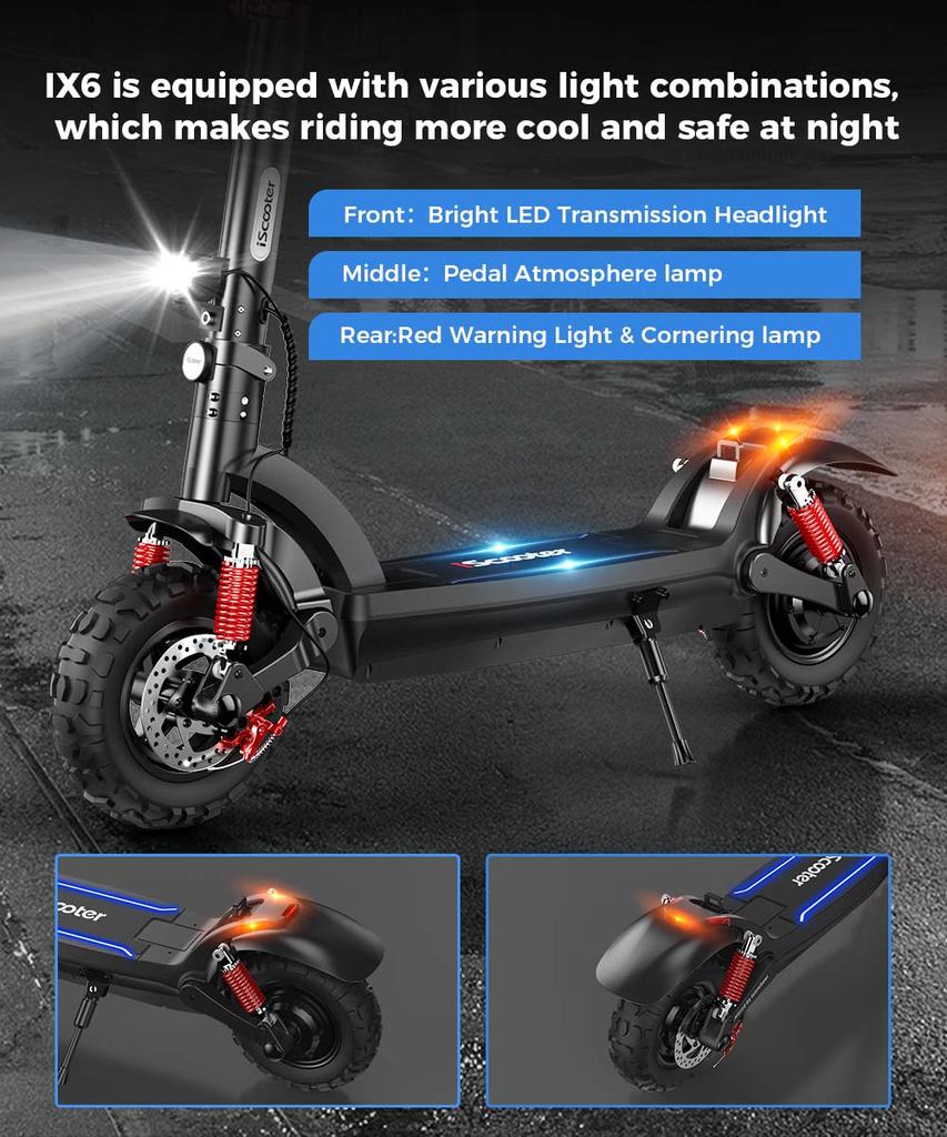 iScooter IX6 11-Inch Off-Road Rear Drive Electric Scooter 1000W Motor, 50-60KM Range, NFC Technology(NO ABE)