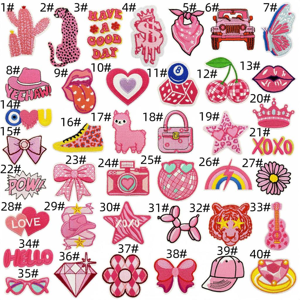 Мультяшная розовая серия вышитая нашивка бантик цветок аппликация аксессуары для одежды с термоклеем