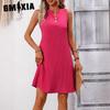 Women's Fashion Summer Spring Solid Color Print Sleeveless V-Neck Casual Dresses