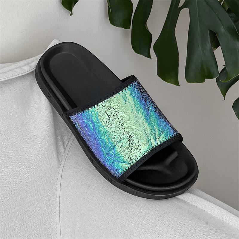 2025 New Summer Wear One-word Drag Men's Flat-bottomed Sandals Soft-soled Trend Lazy Beach Shoes 371251-J