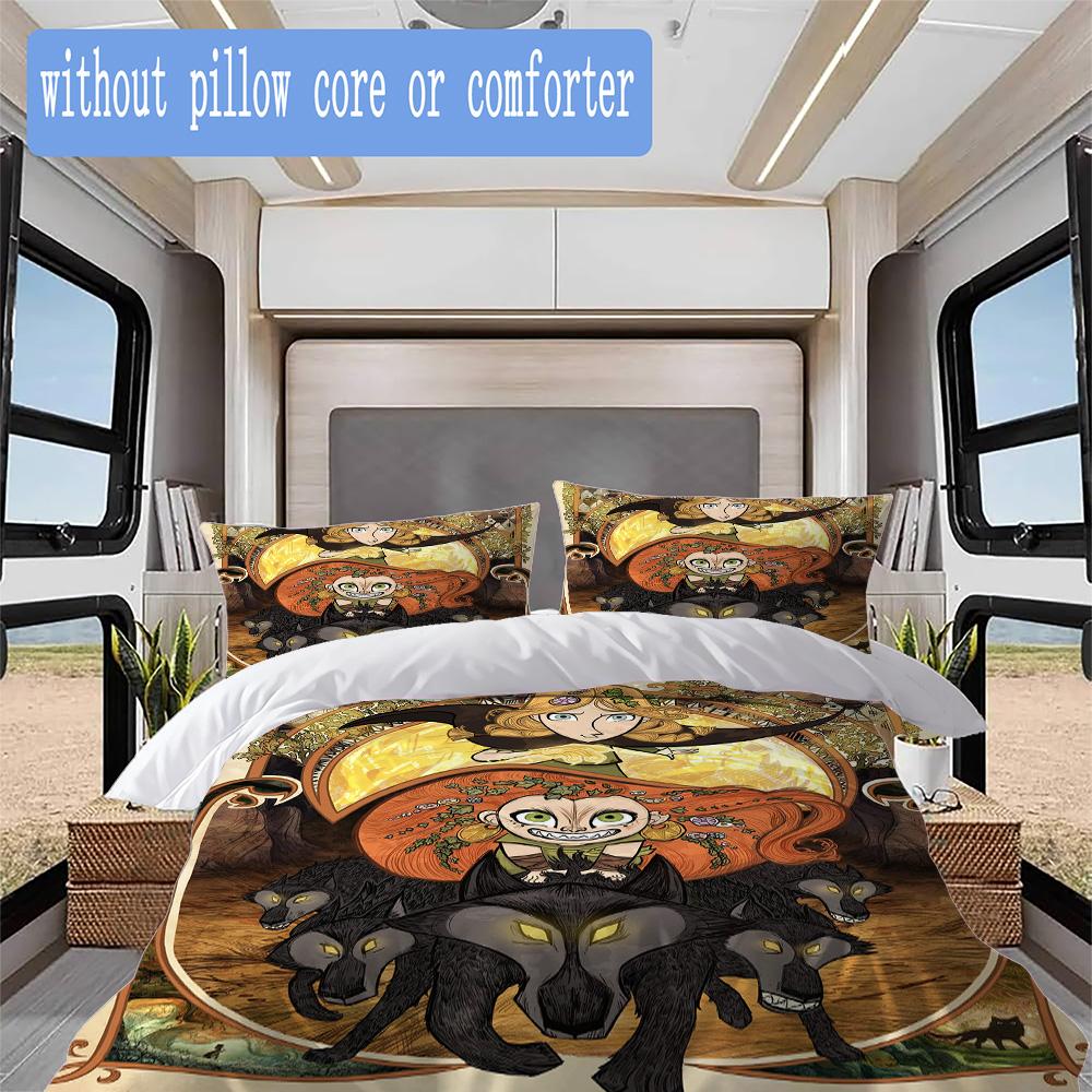 Wolfwalkers-inspired Pattern Bedding,Quilt Set Quilt Cover Pillowcase Home Birthday Gift (1*duvet cover+2*pillowcase,without core)XSJT0917210