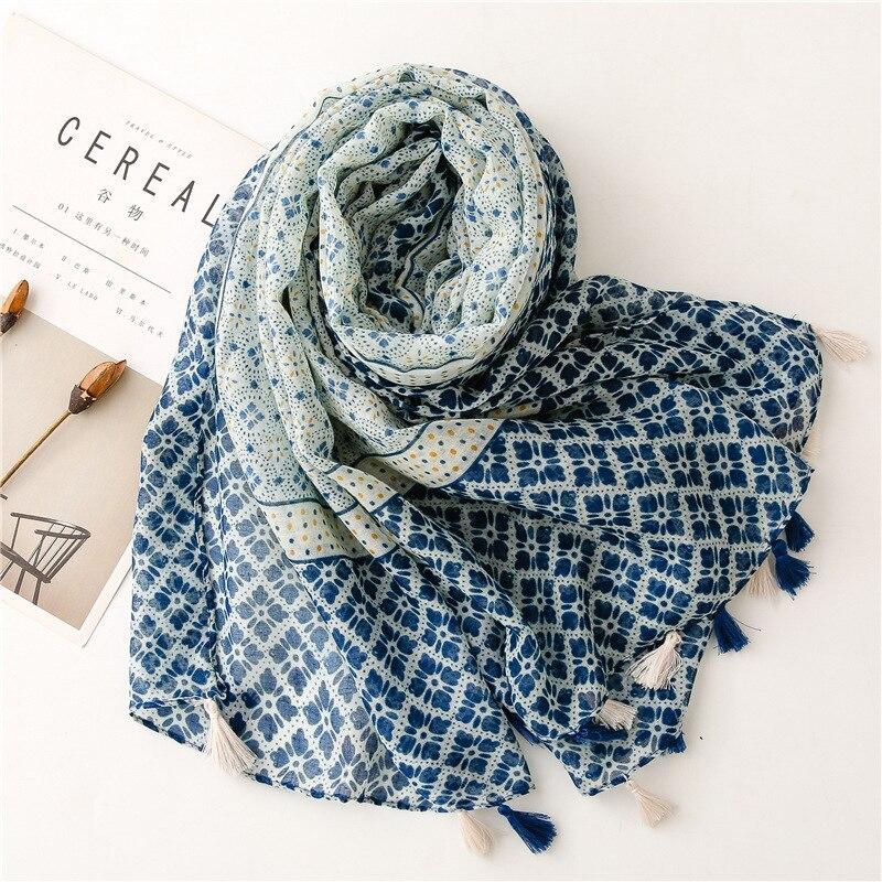 Модный женский испанский роскошный вискозный шарф с геометрическим рисунком, цветочные кисточки, шали и накидки, женский платок, снуд, мусульманский 180 * 90 см