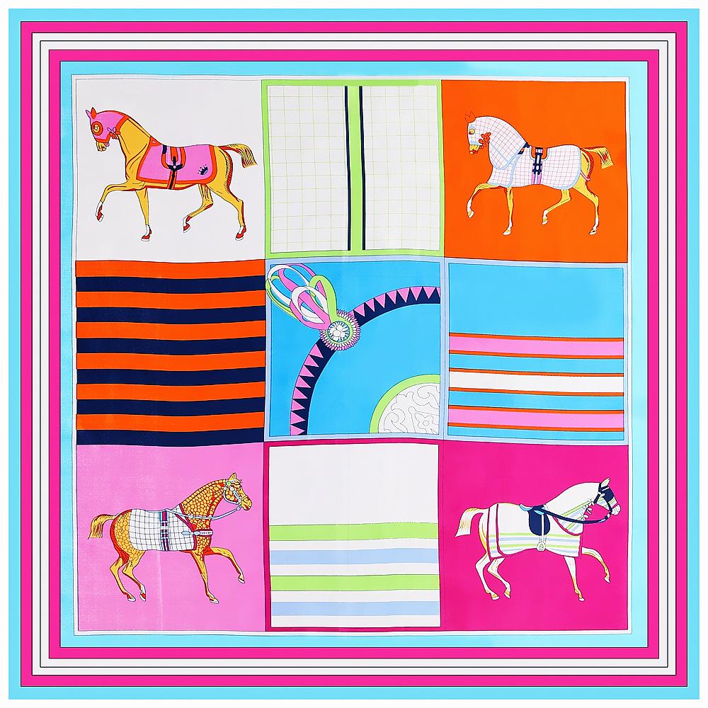 Luxury Four Leaf Clover Flower Headband Hijab Bandana Women Satin Silk Scarf Shawl Foulards Femme Square Scarves Wraps 90*90CM