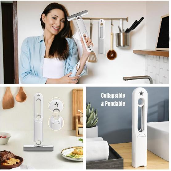 Мини Портативная Самоотжимающаяся Швабра - Самоотжимающаяся, Сильно Впитывающая Губчатая Швабра для Пола, Ванной Комнаты, Кухни и Стекла - 2 Запасные Губки + 1 Отжим