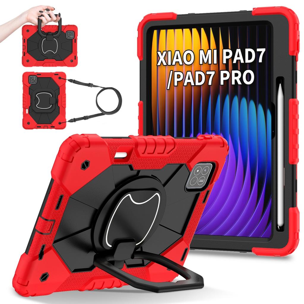Для Xiaomi Pad 7 / Xiaomi Pad 7 Pro.360° вращающаяся рукоятка прочная защитная подставка TPU+PC 3в1 противоударный противоударный чехол для планшета и ПК
