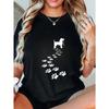 Oversized T Shirt Black Dog Paw Print Design Casual Wear For Women And Girls Summer Outfit Streetwear Fashion Trendy Graphic Tee